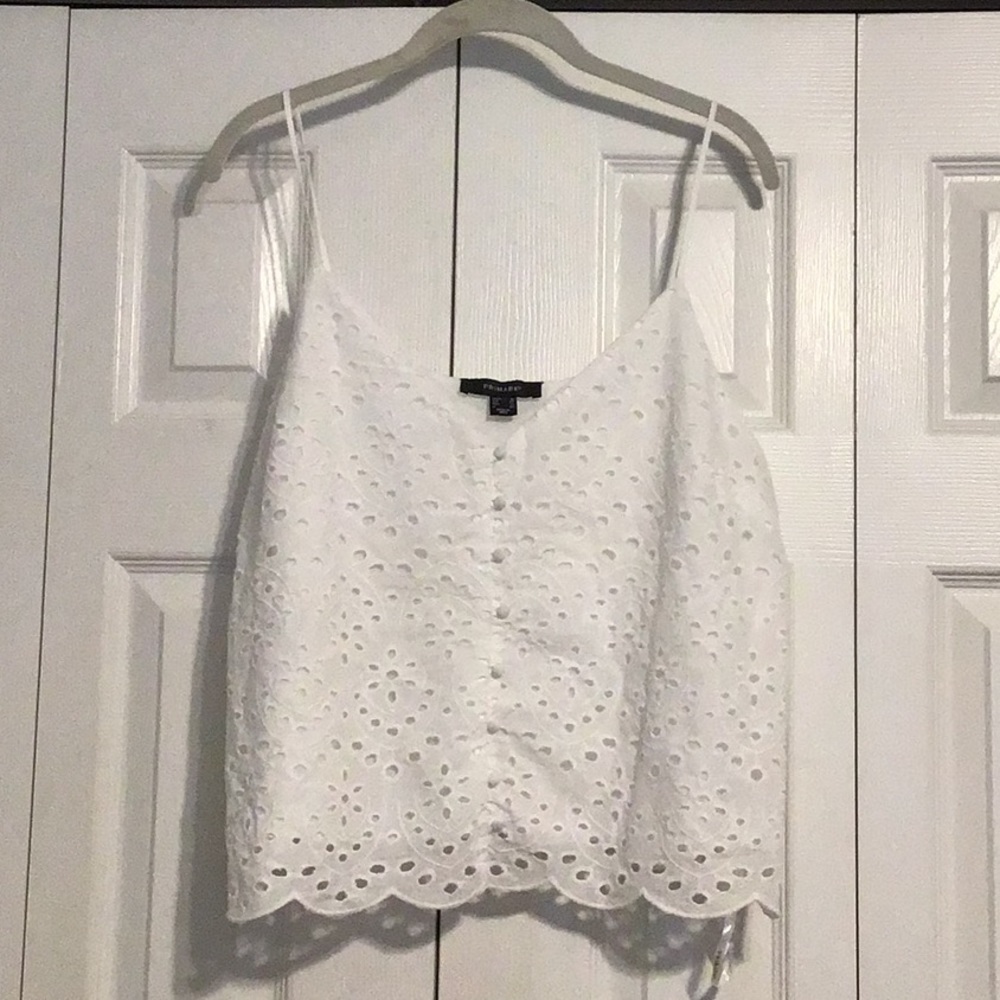 Primark White Button Down Lined Eyelet Lace Crop Top Size 14
